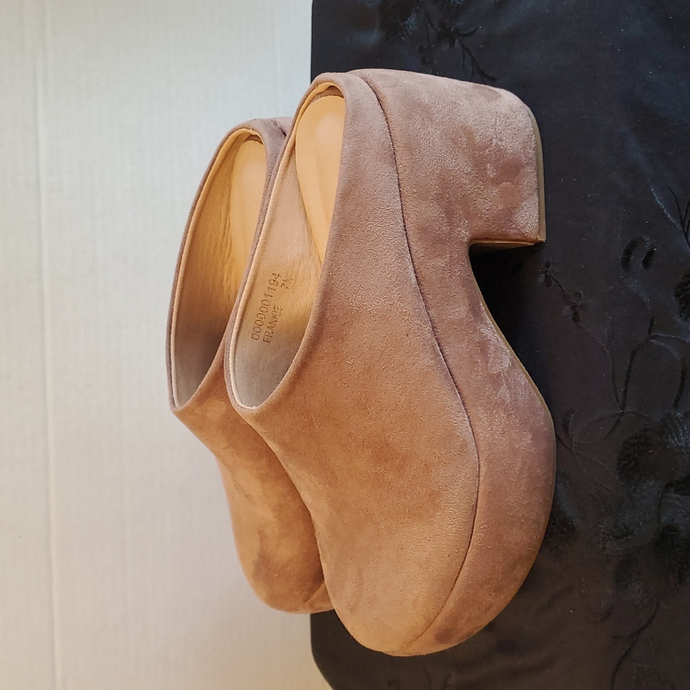 Shu Shop Frankie Chunky Brown Faux Suede Platform Mules Clogs, Size 7.5